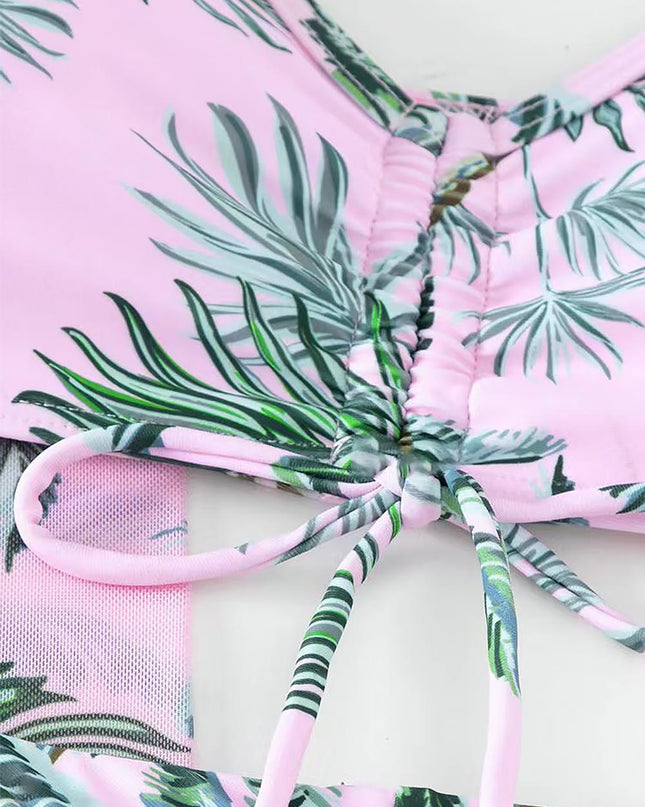 Women's Coconut Tree Print Three-Piece Set Swimsuit with Long-Sleeve Ins Hoodie | ZAKAPOP