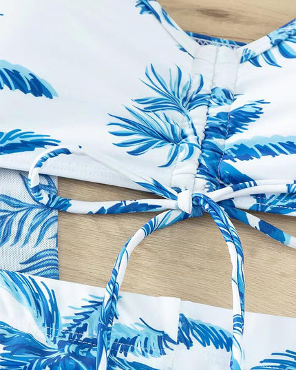 Women's Coconut Tree Print Three-Piece Set Swimsuit with Long-Sleeve Ins Hoodie | ZAKAPOP