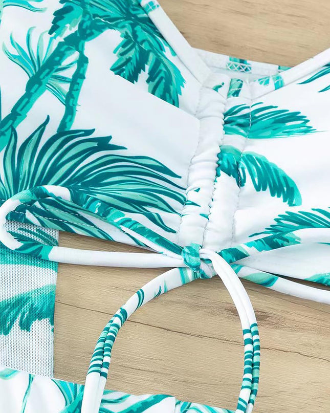 Women's Coconut Tree Print Three-Piece Set Swimsuit with Long-Sleeve Ins Hoodie | ZAKAPOP