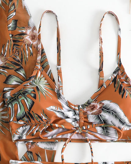 Women's Coconut Tree Print Three-Piece Set Swimsuit with Long-Sleeve Ins Hoodie | ZAKAPOP