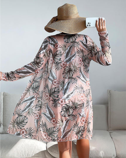 Women's Coconut Tree Print Three-Piece Set Swimsuit with Long-Sleeve Ins Hoodie | ZAKAPOP