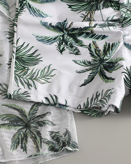 Women's Coconut Tree Print Three-Piece Set Swimsuit with Long-Sleeve Ins Hoodie | ZAKAPOP
