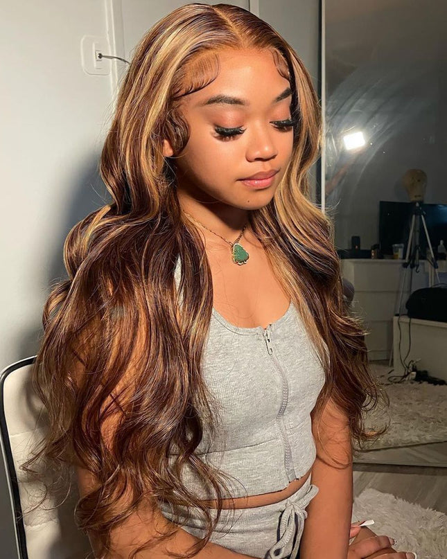 Highlight Honey Blonde Straight / Body Wave Hair Lace Front Wigs Flash Sale junoda