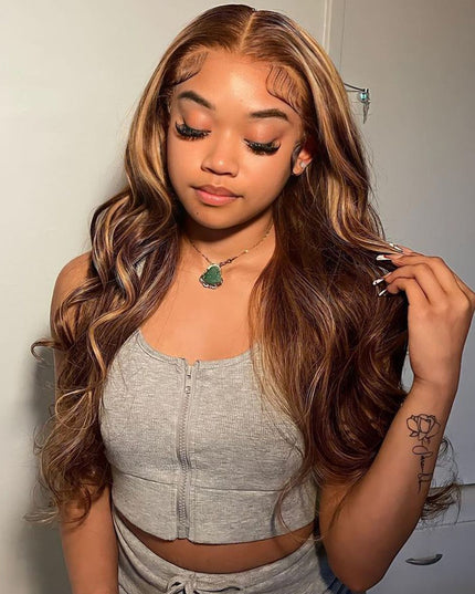 Highlight Honey Blonde Straight / Body Wave Hair Lace Front Wigs Flash Sale junoda