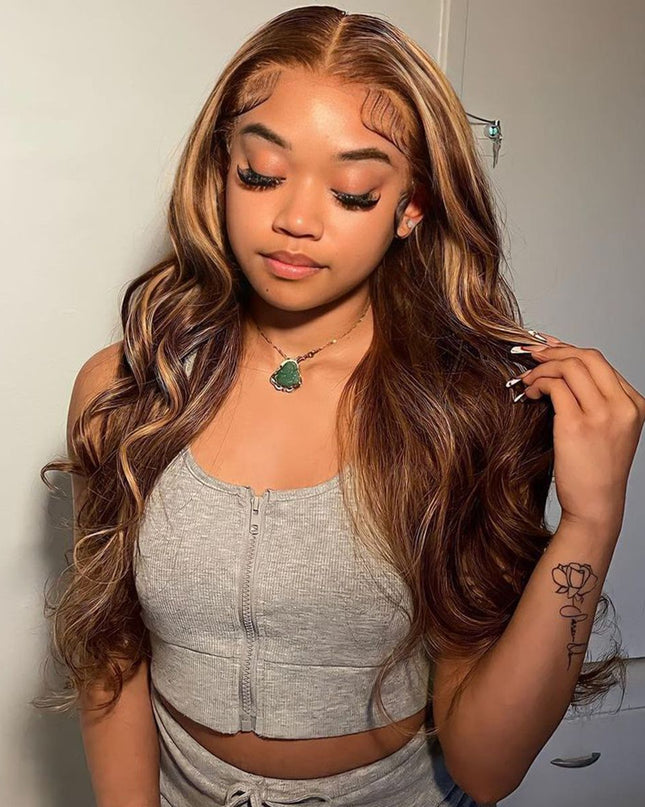 Highlight Honey Blonde Straight / Body Wave Hair Lace Front Wigs Flash Sale junoda