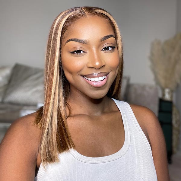Junoda Highlight Honey Blonde on Brown Hair P4/27 2x6 Lace Straight Bob Wig Fast Shipping junoda