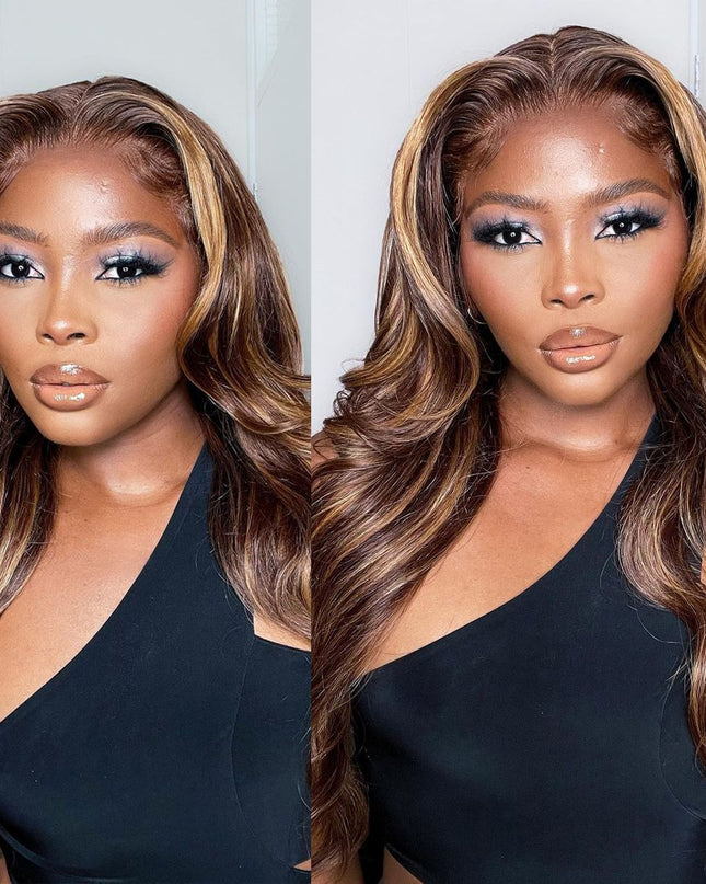 Highlight Honey Blonde Straight / Body Wave Hair Lace Front Wigs Flash Sale junoda