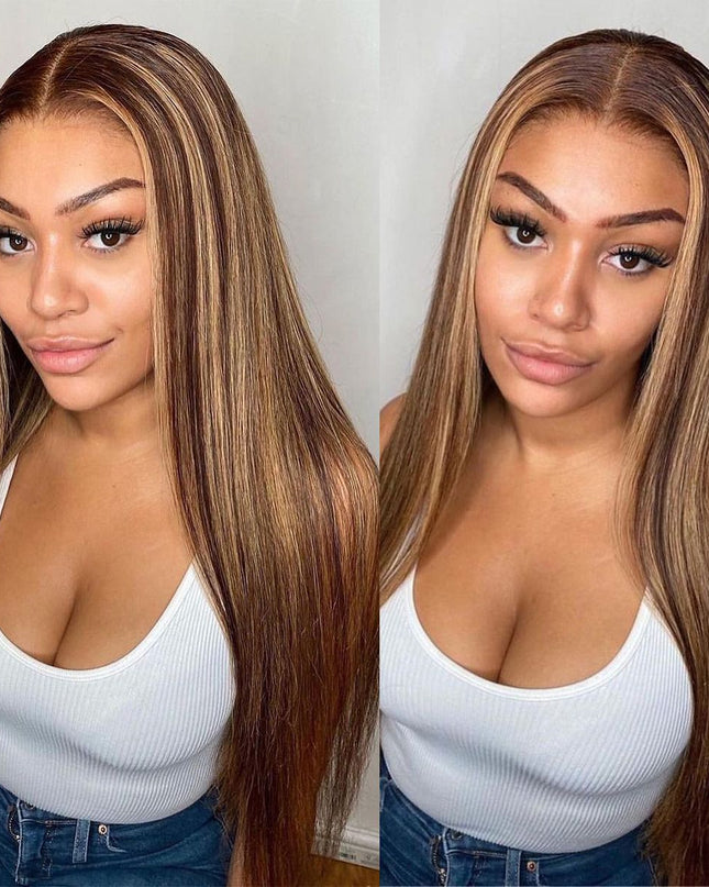 Highlight Honey Blonde Straight / Body Wave Hair Lace Front Wigs Flash Sale junoda