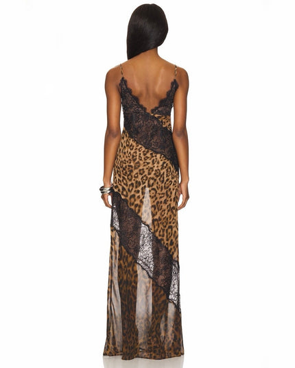 Hour To Shine Leopard Lace Panel Maxi Dress