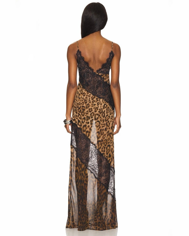 Hour To Shine Leopard Lace Panel Maxi Dress