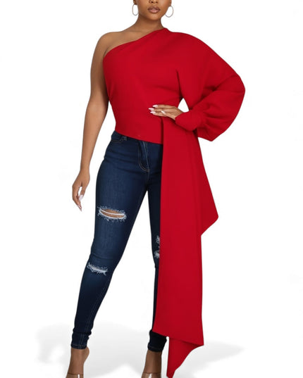 One Shoulder Top with Long Side Train