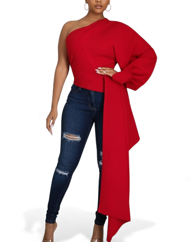 One Shoulder Top with Long Side Train