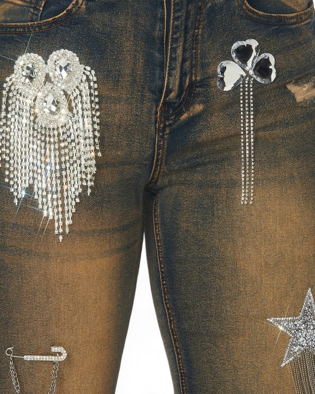 Dreaming Of You Rhinestone Fringe Denim Pant Jeans