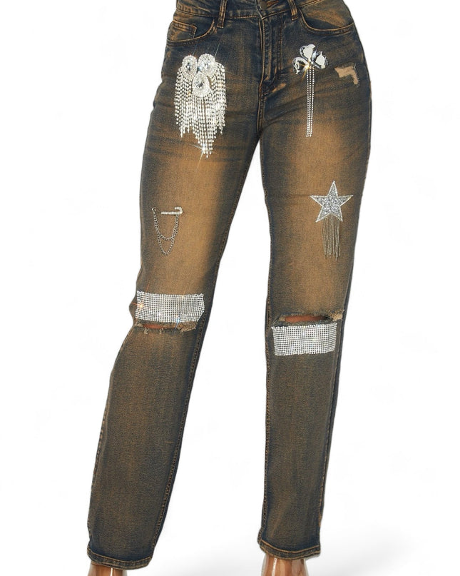 Dreaming Of You Rhinestone Fringe Denim Pant Jeans