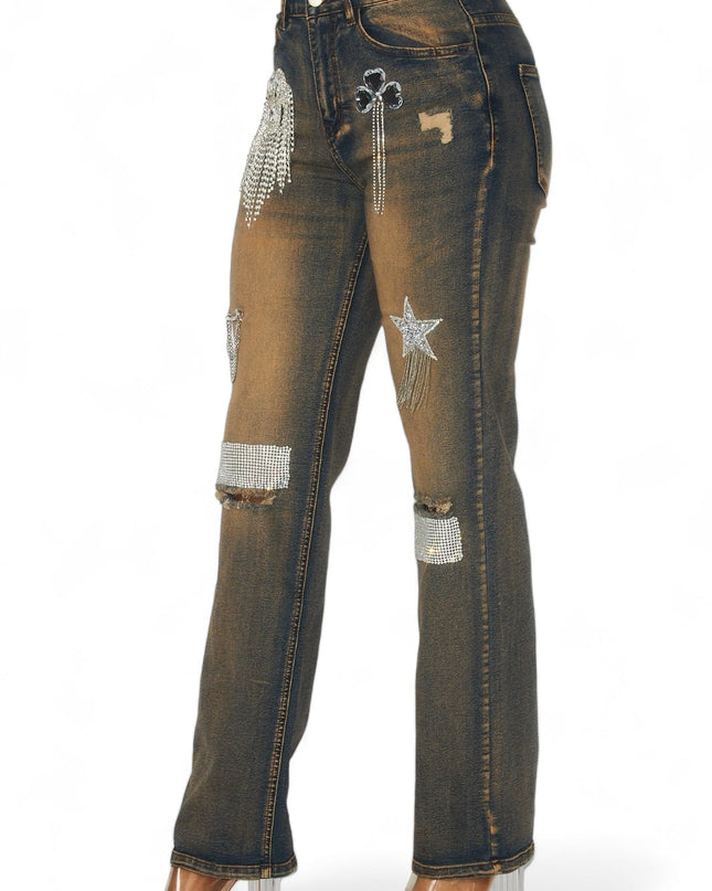 Dreaming Of You Rhinestone Fringe Denim Pant Jeans