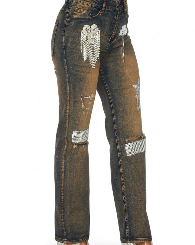 Dreaming Of You Rhinestone Fringe Denim Pant Jeans
