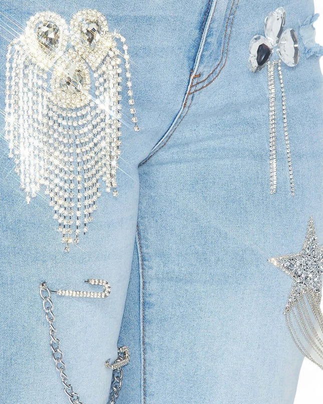 Dreaming Of You Rhinestone Fringe Denim Pant Jeans