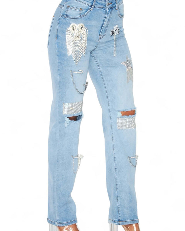 Dreaming Of You Rhinestone Fringe Denim Pant Jeans