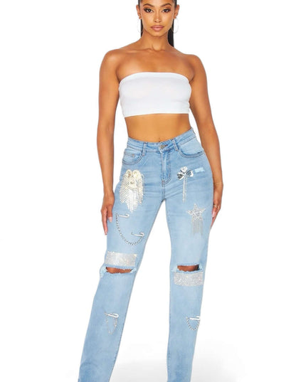 Dreaming Of You Rhinestone Fringe Denim Pant Jeans