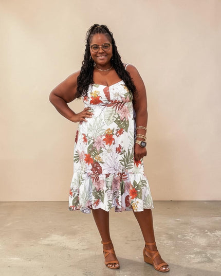 Plus Size Floral Asymmetric Spaghetti Strap Dress