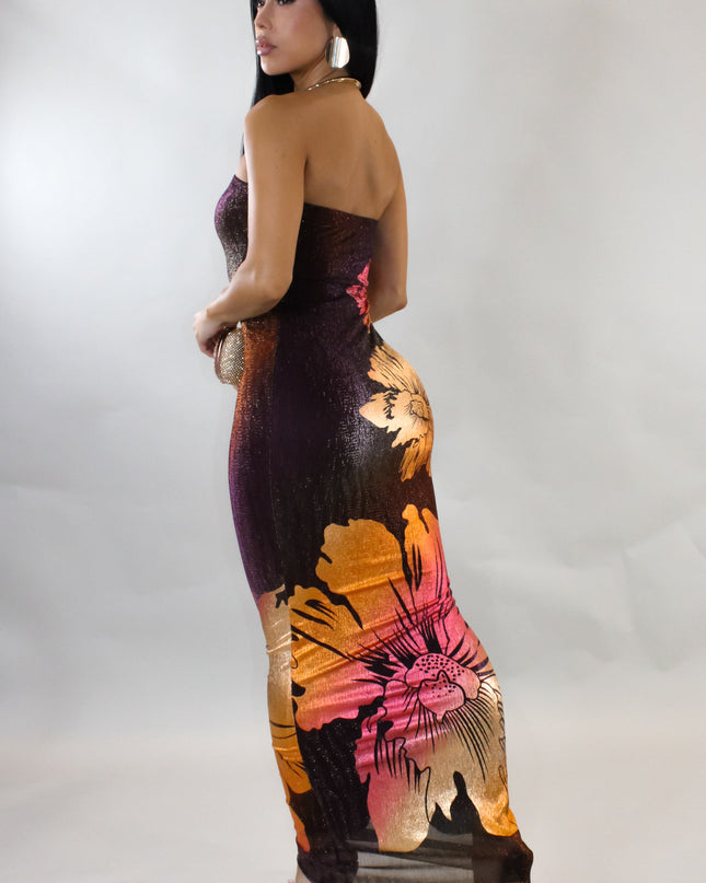Get a Taste Dazzling Metallic Maxi Dress- Floral/Multi