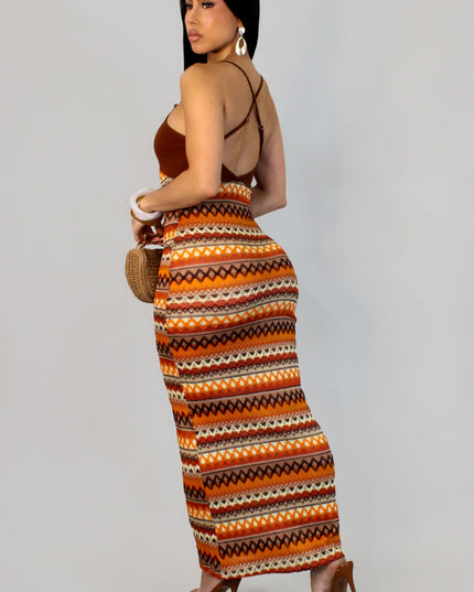 Paradise Dress- Brown/Multi