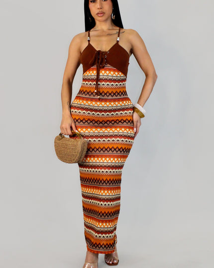 Paradise Dress- Brown/Multi
