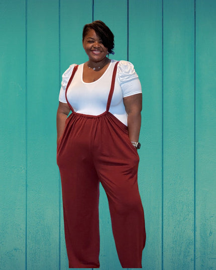 Plus Size Boho Chic Wide Leg Suspender Pants