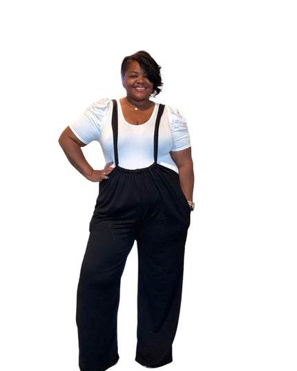 Plus Size Boho Chic Wide Leg Suspender Pants
