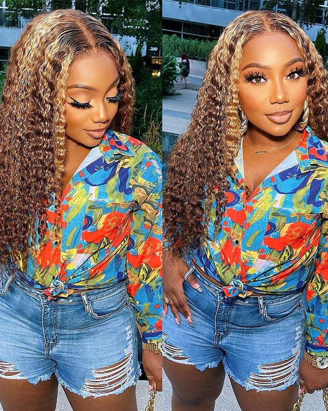 Glueless Wig Highlight Kinky Curly Lace Frontal Human Hair Wigs Brazilian Human Hair cs1 junoda