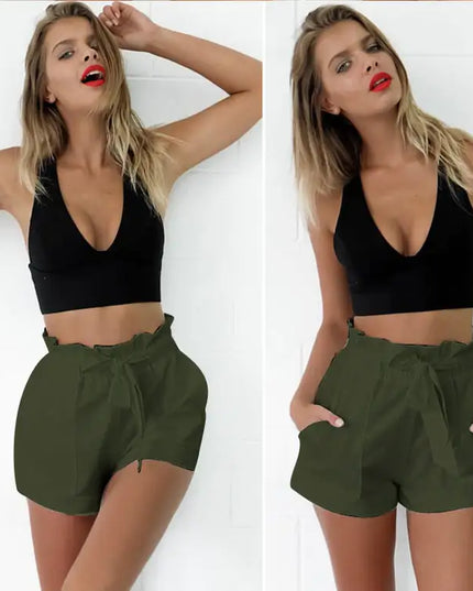 Women's High Waist Elastic Wide Leg Casual Shorts