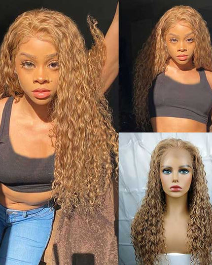 Junoda 27 Color Caramel Honey Blonde Deep Wave Premade Human Hair Lace Wig junoda
