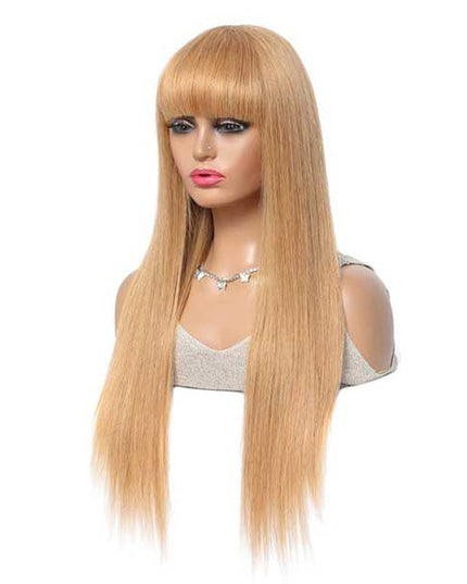 Junoda 27 Color Straight Human Hair Wig with Bangs Glueless Wig junoda