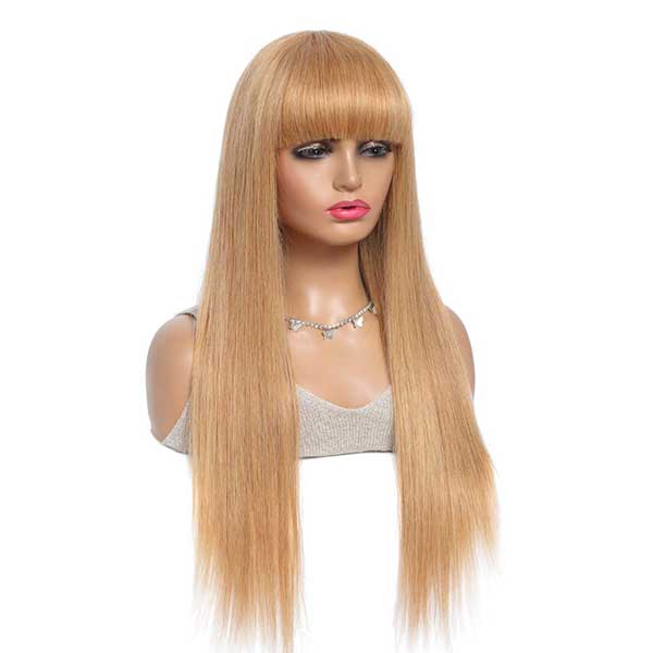 Junoda 27 Color Straight Human Hair Wig with Bangs Glueless Wig junoda