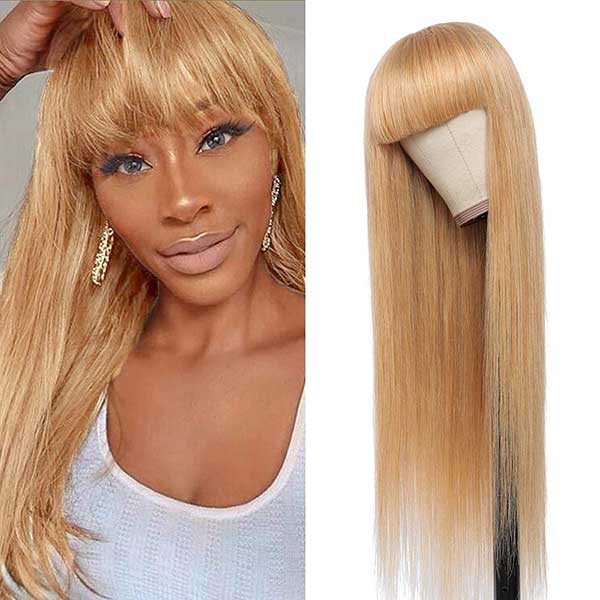 Junoda 27 Color Straight Human Hair Wig with Bangs Glueless Wig junoda