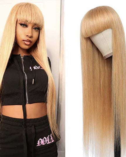 Junoda 27 Color Straight Human Hair Wig with Bangs Glueless Wig junoda