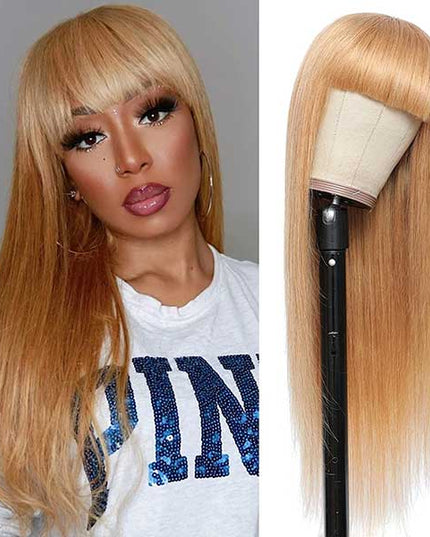 Junoda 27 Color Straight Human Hair Wig with Bangs Glueless Wig junoda