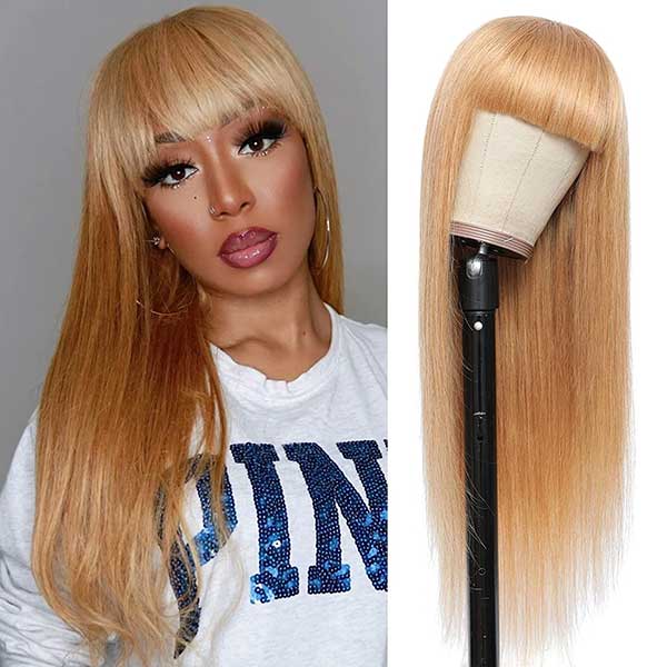 Junoda 27 Color Straight Human Hair Wig with Bangs Glueless Wig junoda