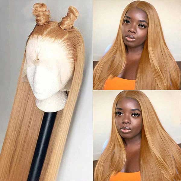 Queenleoraisback Recommend Junoda 27 Color Straight Human Hair Wigs Caramel Blonde Transparent Lace Front Wig junoda