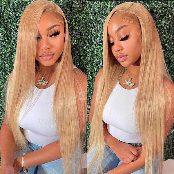 Queenleoraisback Recommend Junoda 27 Color Straight Human Hair Wigs Caramel Blonde Transparent Lace Front Wig junoda