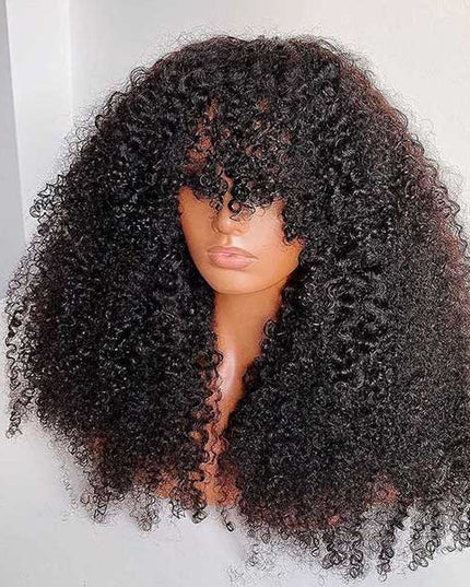 [$99 = 2 Wigs] Kinky Curly with Body Wave Human Hair Wig With Bangs Junoda Flash Sale junoda