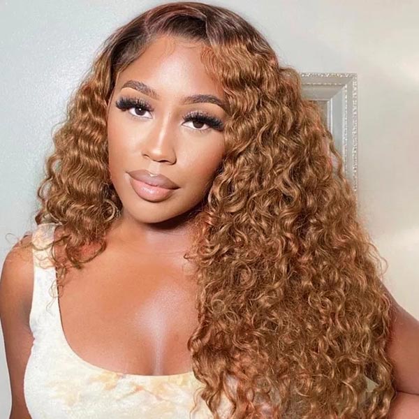 TikToker helovehimsumkatie Same Color 30 Water Wave Wig Ginger Brown Wet And Wavy Human Hair Lace Front Wig Junoda junoda