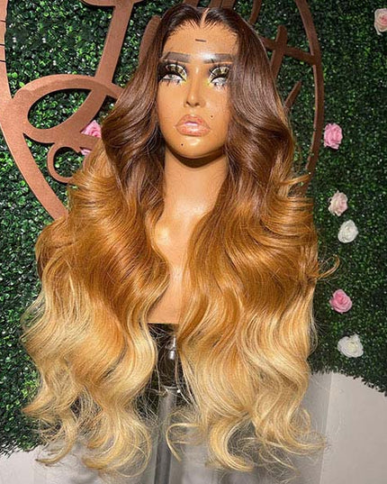 Junoda 3 Tone Color Ombre Body Wave Wig Brown Caramel Blonde 613 Human Hair Wigs junoda