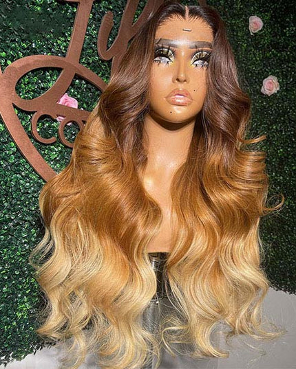 Junoda 3 Tone Color Ombre Body Wave Wig Brown Caramel Blonde 613 Human Hair Wigs junoda
