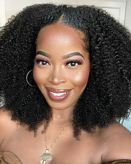 Junoda 4C Afro Kinky Curly U Part Wig Glueless Human Hair Wigs Beginner Friendly junoda