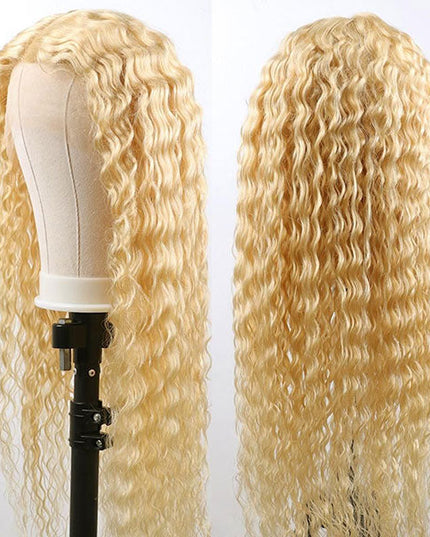 Junoda 613 Blonde Deep Wave Transparent Lace Front Wig Crimped 30inch Long Human Hair Wigs junoda