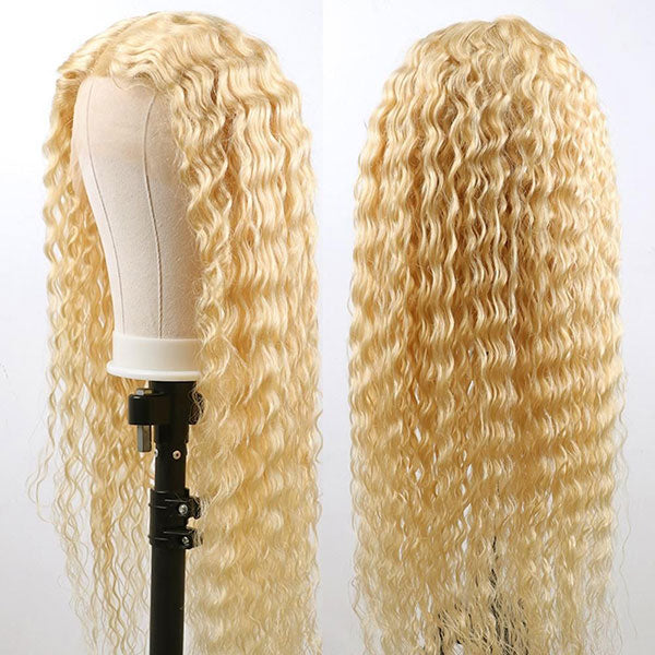 Junoda 613 Blonde Deep Wave Transparent Lace Front Wig Crimped 30inch Long Human Hair Wigs junoda