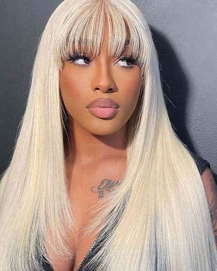 Junoda 613 Blonde Human Hair Wig with Bangs Colored Straight Wig with Fringe junoda