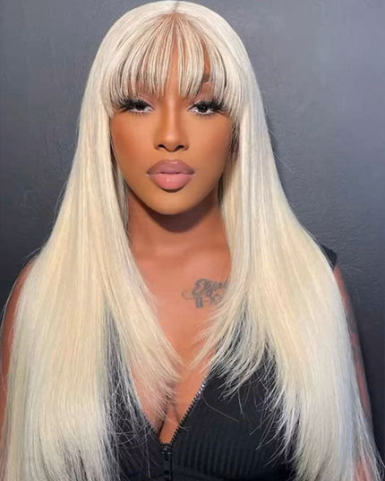 Junoda 613 Blonde Human Hair Wig with Bangs Colored Straight Wig with Fringe junoda