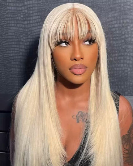 Junoda 613 Blonde Human Hair Wig with Bangs Colored Straight Wig with Fringe junoda